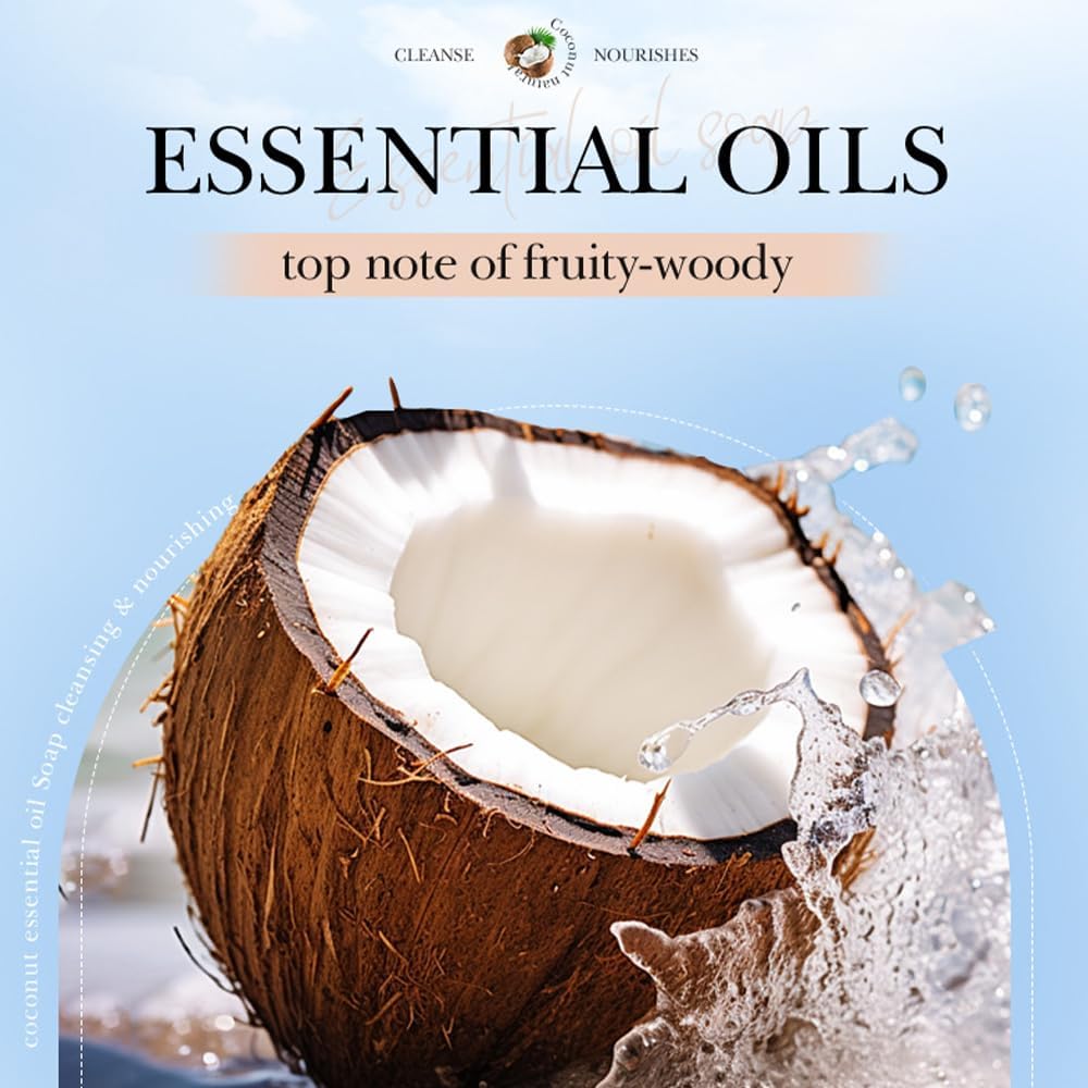 AKARY Coconut Soap For Face & Body, Moisturizing Handmade Soap Bar, Oil Control Deep Cleansing Exfoliation Mild Smooth Skin Shrink Pore for Daily Skin Care