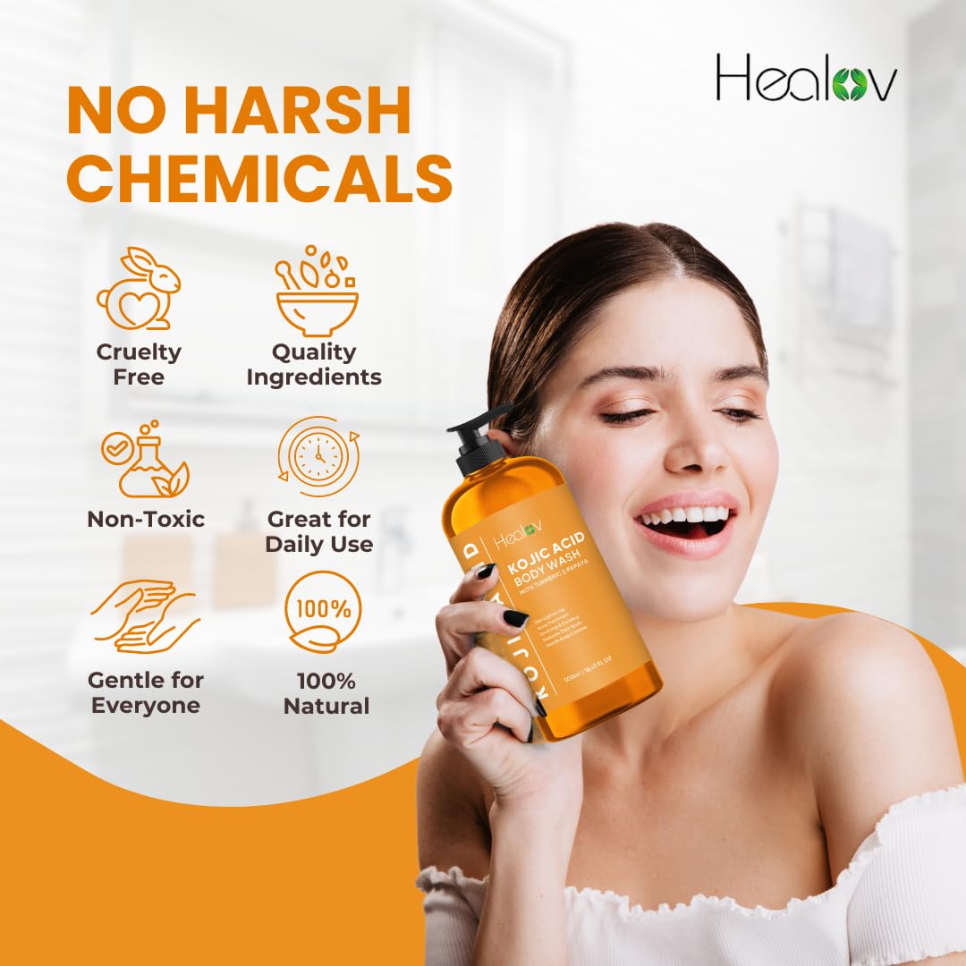 Healov Kojic Acid Soap for Hyperpigmentation – Skin Brightening Kojic Papaya Body Wash – Dark Spot Soap Reduces Acne, Scars, and Evens Tone – Turmeric Body Wash for Brighter Glowing Tone