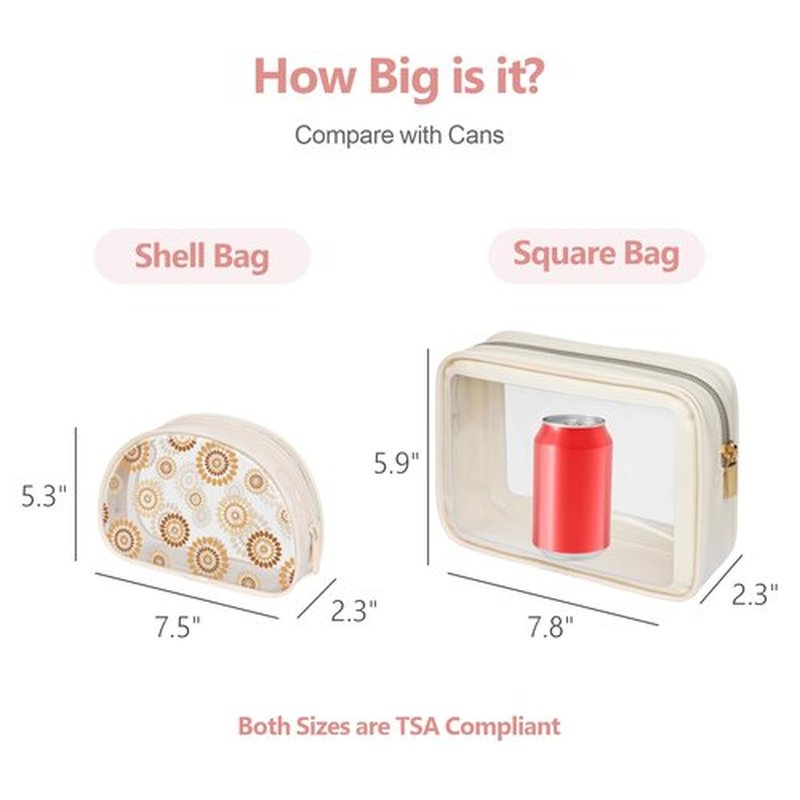 PACKISM TSA Approved Toiletry Bag - Beige Bohemian Print Clear Shell Bag and Upgrade Color-Edged Clear Makeup Bag, Perfect for On the Go or Travel, Lightweight and Robust, 2 Pack