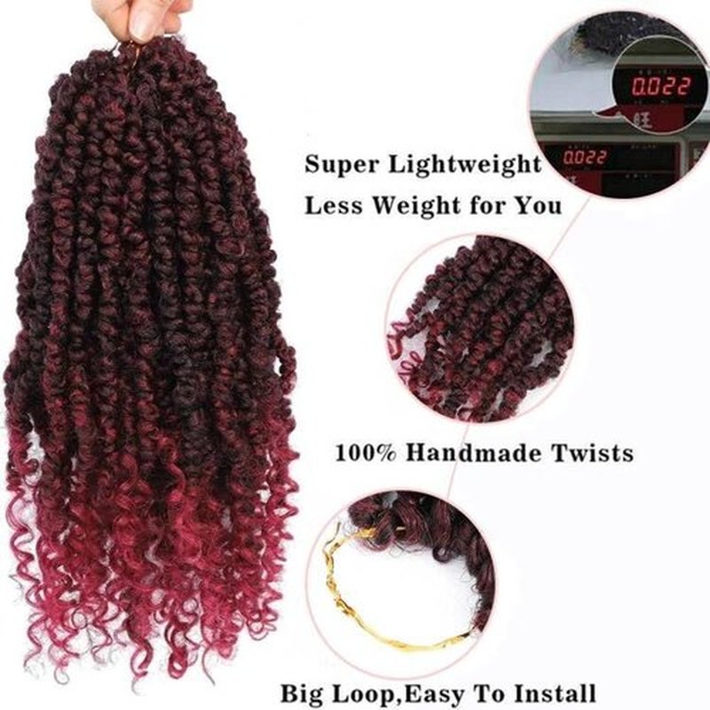 BEFUNNY 8 Inch 9 Packs Passion Twist Crochet Hair,Burgundy passion twist hair Pretwisted,Soft Pre Twisted and Looped Crochet Hair For Women Short Curly Crochet Braids(8",T1B/Burgundy#)