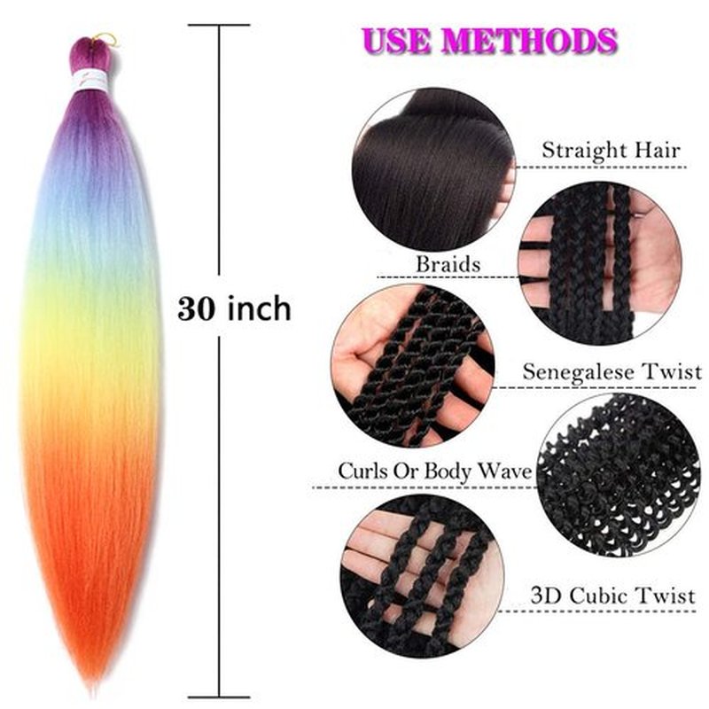 Pre Stretched Braiding Hair Extensions 30 Inch 6 Packs Long Professional Crochet Twist Braids Hair High Temperature Synthetic Fiber Yaki Texture(30",Red Purple-Light Blue -Yellow-Orange)