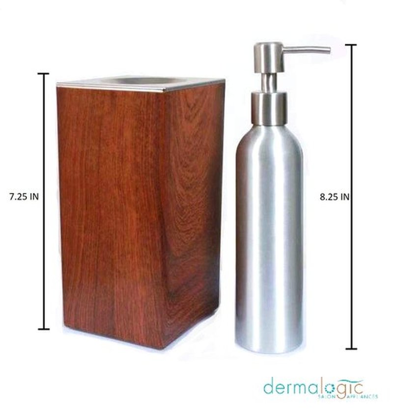 DERMALOGIC Massage Oil Warmer for Pro Spa Massage, Home Lotion Warmer with Aluminum Bottle Pump Set, Plug-in Oil Heater Beauty Salon Treatment Equipment, Light Wood