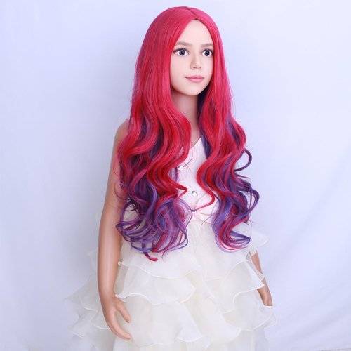 PATTNIUM Pink Purple Wig Kids Long Wavy Wig Pink Mix Purple Wig Girls Costume Wig Heat Resistant Synthetic Cosplay Halloween Party Wig (Pink Purple)