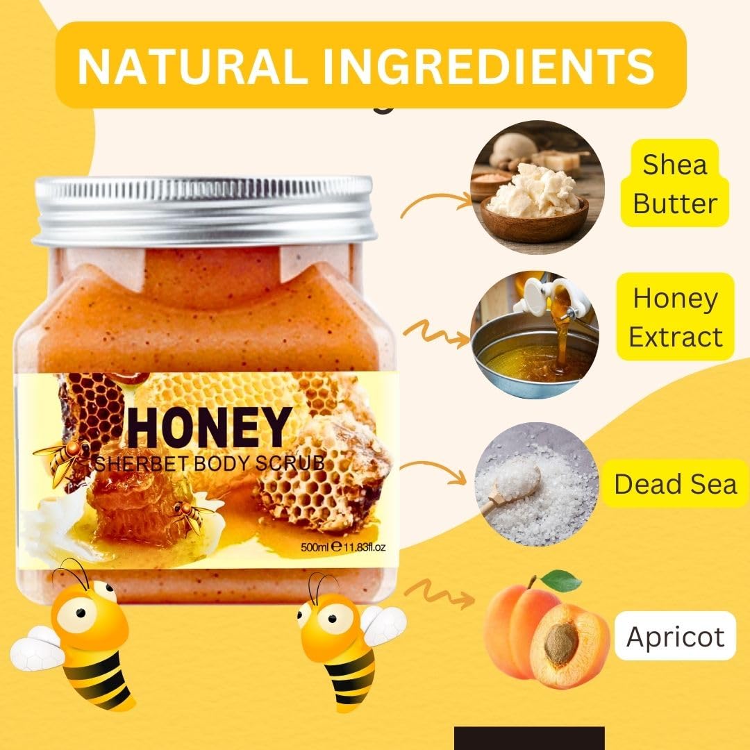 Nielies Honey Body Scrubs 18 Oz-Almond Body Scrub, Exfoliating Body Scrub with Sea Salt, Argan Oil and Vitamic C-Sugar Scrub for Body, Face-Body Scrubs for Women(Honey)