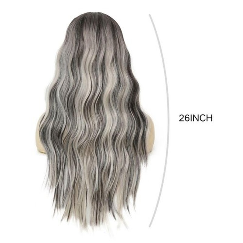 Kaneles Black Mix Blonde Long Wigs for Women Dark Root Loose Curly Wavy Fluffy Hair Wig Middle Part Synthetic Fiber Wig for Daily Cosplay Use