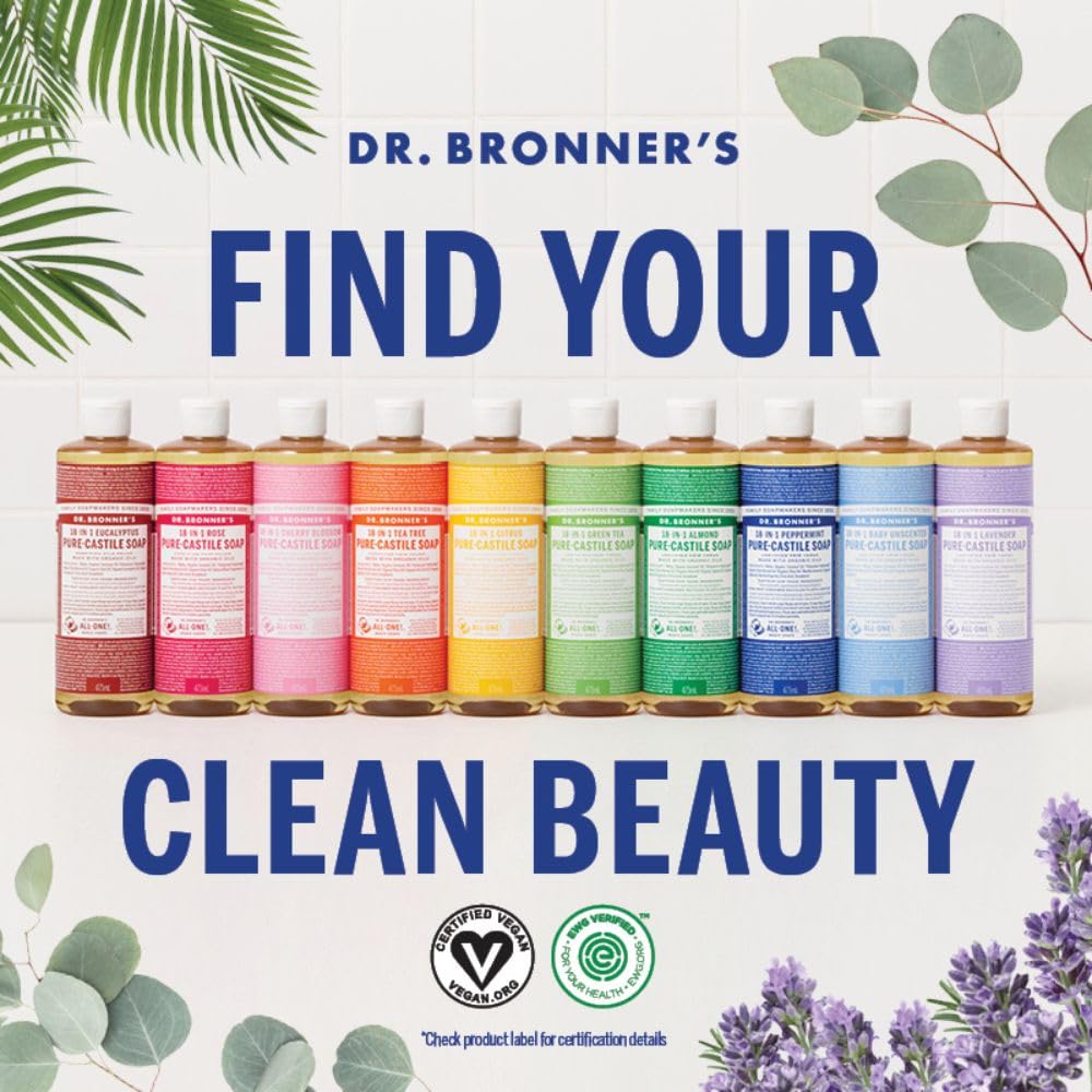 Dr. Bronner's - Pure-Castile Liquid Soap (Almond, 32 ounce) - Made with Organic Oils, 18-in-1 Uses: Face, Body, Hair, Laundry, Pets and Dishes, Concentrated, Vegan, Non-GMO