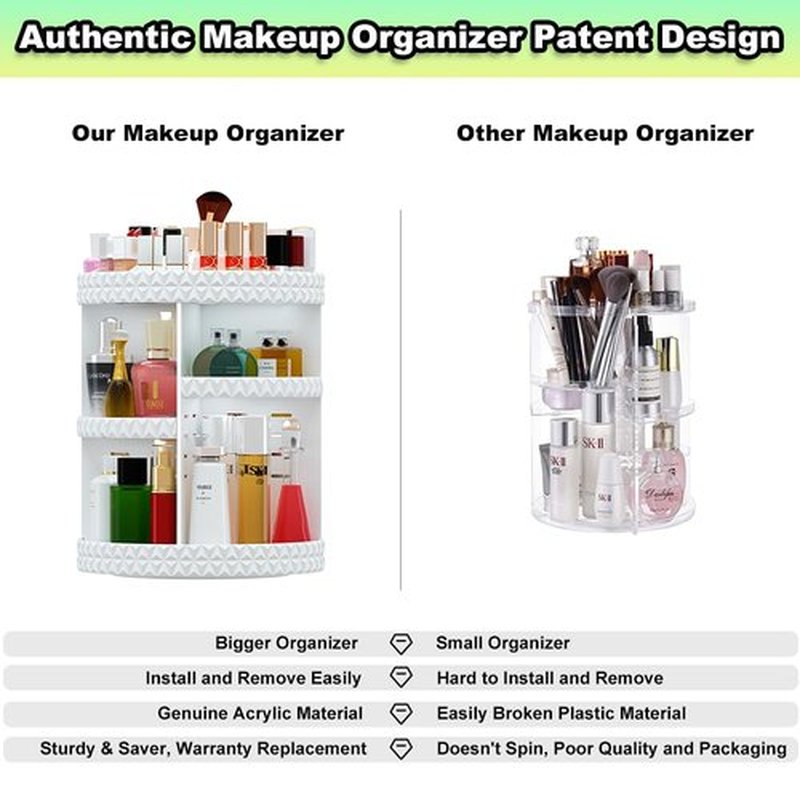 Famitree 360 Rotating Makeup Organizer, DIY Adjustable Makeup Carousel Spinning Holder Storage Rack, Large Capacity Vanity Organizer Skincare Organizers, Organizador De Perfumes (White)