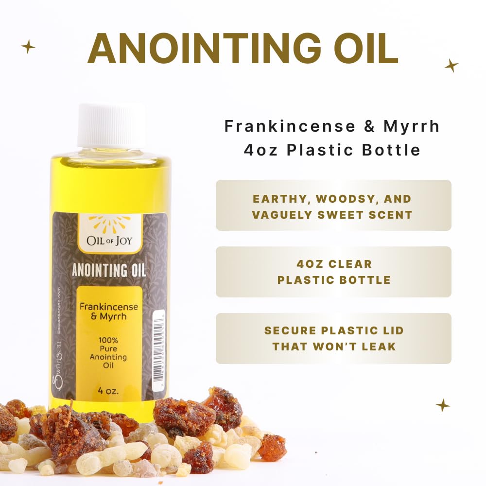 Anointing Oil – Frankincense & Myrrh – Refill – 4oz for Church Earthy, Woodsy Scents for Prayer, Blessings, Healing. 1 oz. Plastic Bottle, Secure Lids