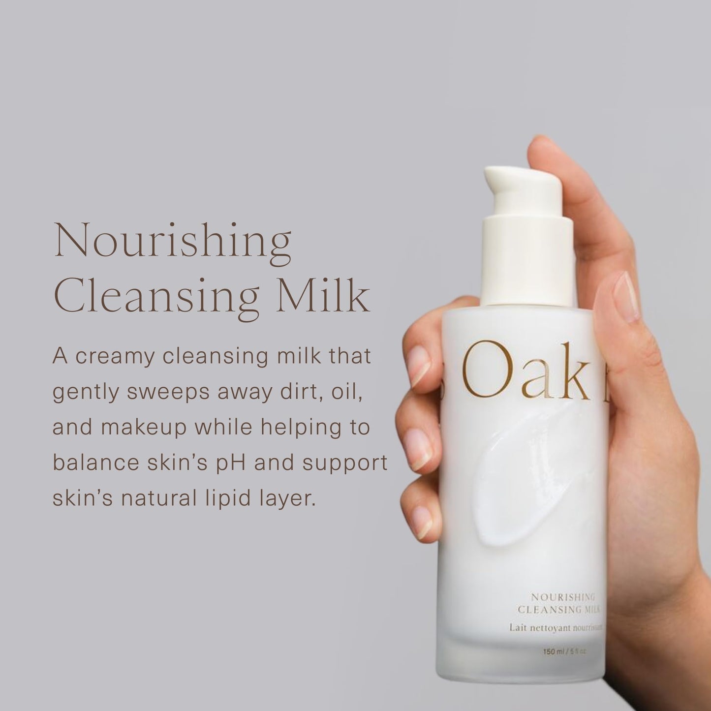 Oak Essentials Nourishing Cleansing Milk, Gentle Hydrating Face Cleanser with Oat Amino Acids, Rice Bran and Rosemary Extract, Removes Makeup and Sunscreen, 5 Fl Oz