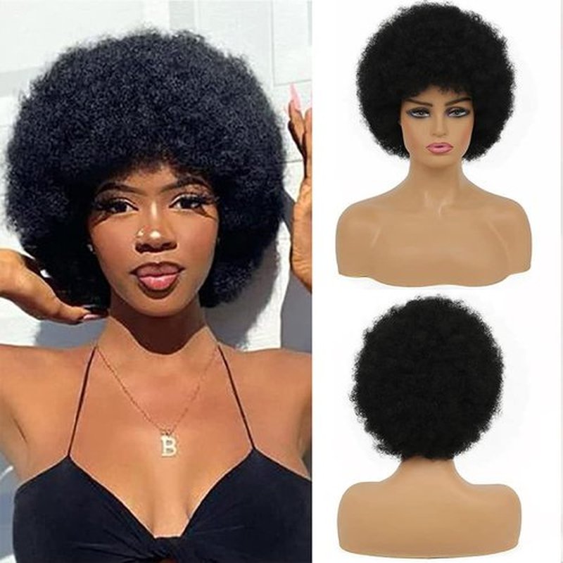 Kaneles Short Curly Afro Black Women Wigs Kinky 70s 80s Costume Black Wig Fluffy Anime Fancy Funny Wigs for Party Cosplay