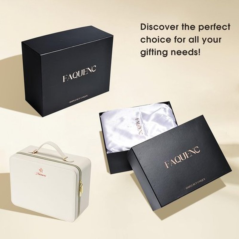 Faquenc Leather Makeup Case with LED Lighted Mirror 11.4 Inch Travel Makeup Bag Adjustable Brightness in 3 Colors Cosmetic Organizer Artist Storage Bag with Dividers Brush Holder Bag Present Box White