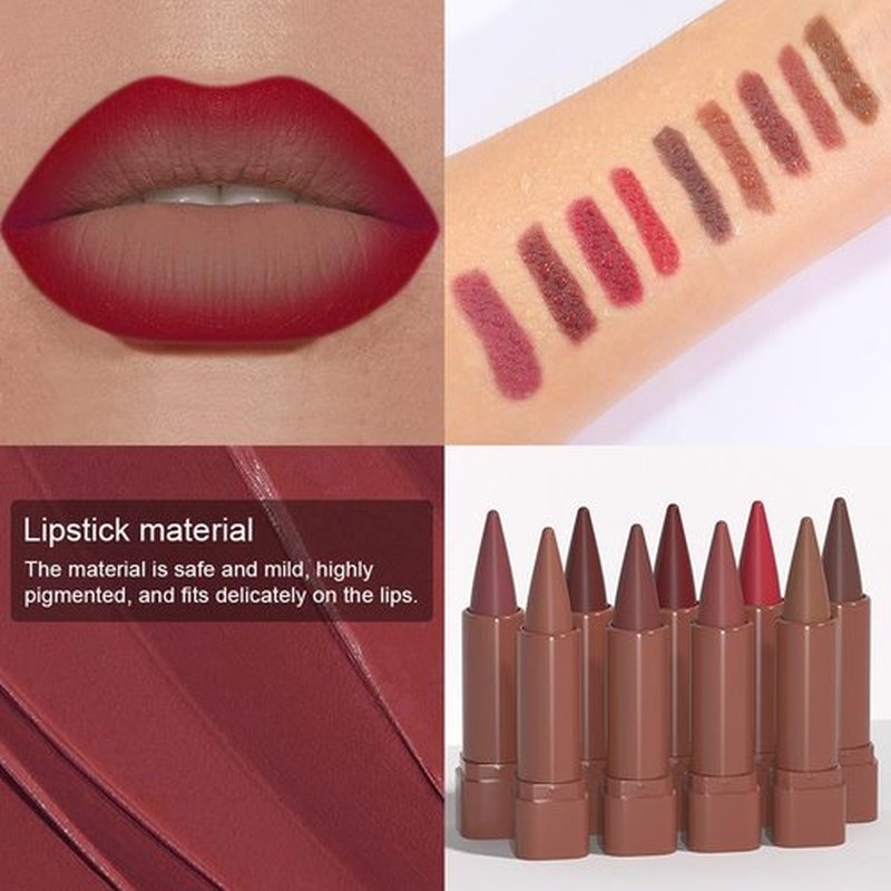 JUAAZIN Vivid Auburn Gradient Matte Lipstick Crayon Lip Liner pencil, Flawless Contour Gradual Ombre Effect lip Pencil, High Pigmented Long Lasting Waterproof Smudge Proof Lipstick Pencil 07#