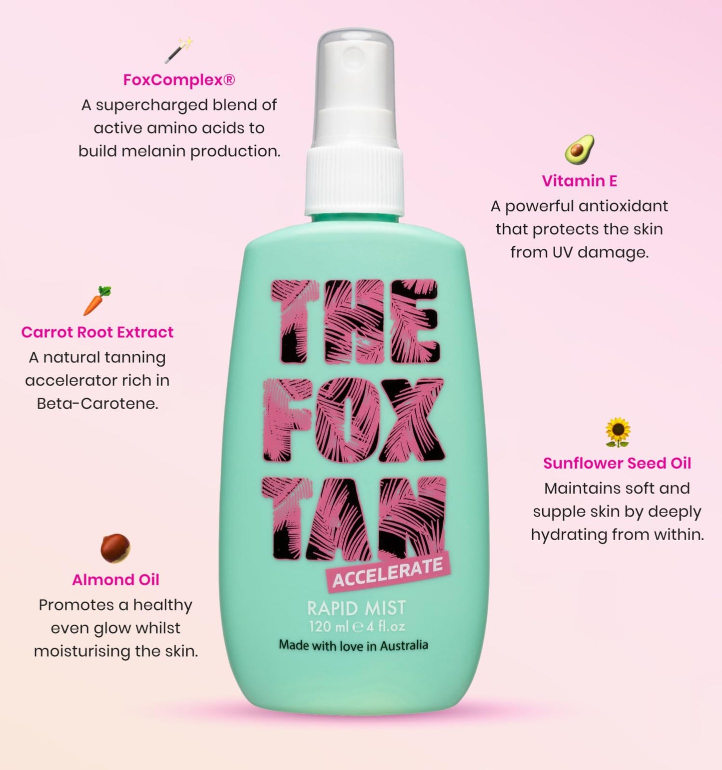 The Fox Tan Rapid Tanning Mist, Tanning Accelerator Mist For Darker & Faster Tans, Creates Golden, Flawless Tan Skin, Vegan & Cruelty Free, 120mL