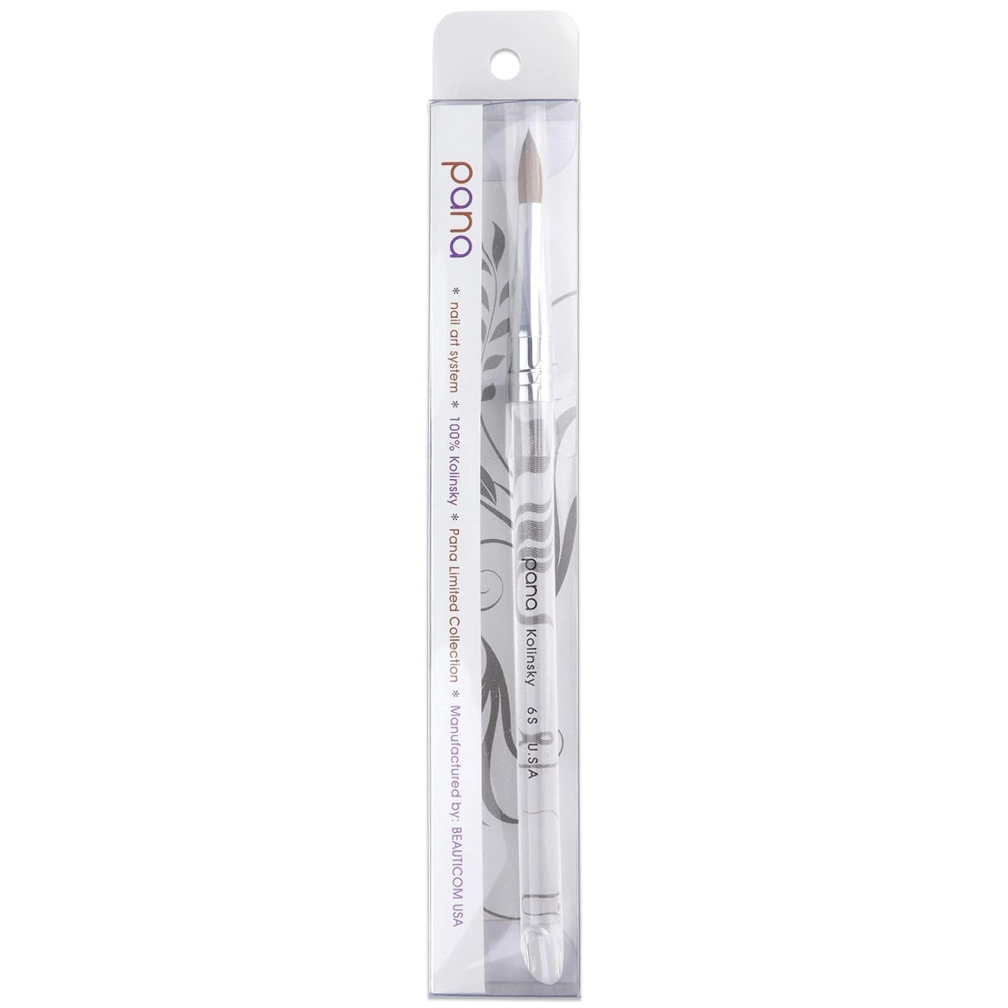 Size 10 PANA Pure Kolinsky Acrylic Nail Brush - Oval Crimped Clear Handle