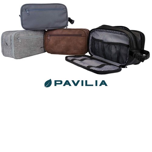 PAVILIA Toiletry Bag for Men, Travel Toiletries Bag | Water-resistant Dopp Kit, Shaving Pouch Organizer for Accessories, Cosmetic, Hygiene, Grooming Essentials (Heather Grey)