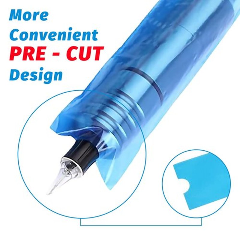 200PCS Pen Covers with 12PCS Grip Tape - Combofix Machine Wrap Cover Blue Pen Bags Pen Sleeves Machine Sleeves with Black Grip Wrap Self-Adherent Tape Plastic Covers