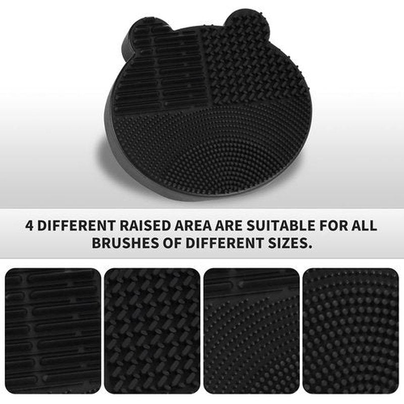 Silicon Makeup Brush Cleaner Mat with Brush Drying manual Make up brush cleaner cleanser machine Cosmetic Brush Cleaning Pad+Makeup Brush Dry Cleaned Quick Color Removal Sponge Scrubber Tool(Black)