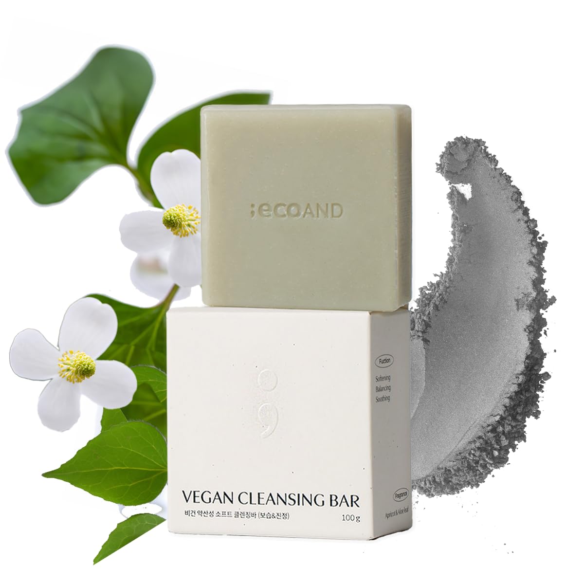 ECOAND Korean Vegan pH Balanced Cleansing Bar with Houttuynia Cordata Extract Deep Cleansing Natural Herbal Soap for Sensitive Face & Body, Gentle Low pH Moisturizing Bar, Cruelty Free K-Beauty, 3.5oz