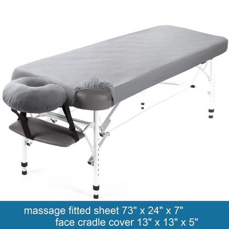 Waterproof Massage Table Sheets, Massage Table Cover Set 2- Piece Include Massage Fitted Sheet and Face Cradle Cover Ultra Soft & Skin-friendly Fit Massage Table & Facial Bed, Grey, 24×73×7