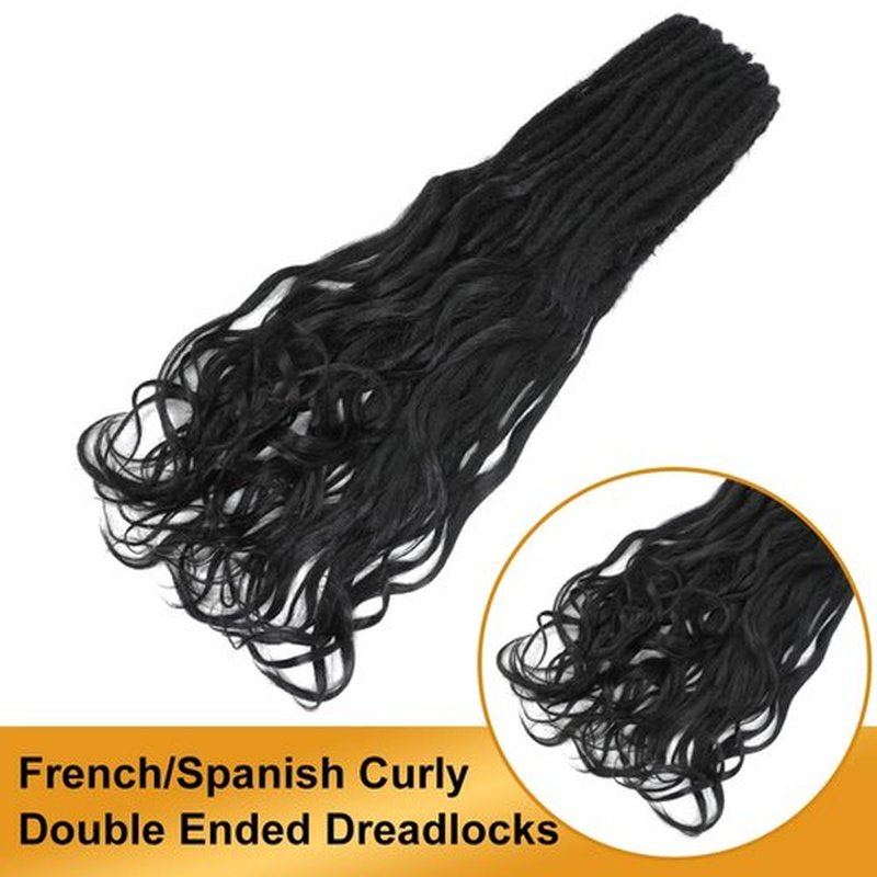 Aguacor Loose Wave Dreadlocks Synthetic French Curly Double Ended Dreadlock Extensions 24inches 10 Strands Thin Soft Black Spanish Curly DE Dreadlock Extensions for Women (10 Strands, 1B#）