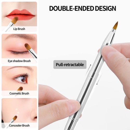 Unaone [2 Pack] Lip Brush for Lipstick, Retractable Lip Brushes, Dual-ended Makeup Brush for Lipstick Lip Gloss, Include Lid Silver and Green