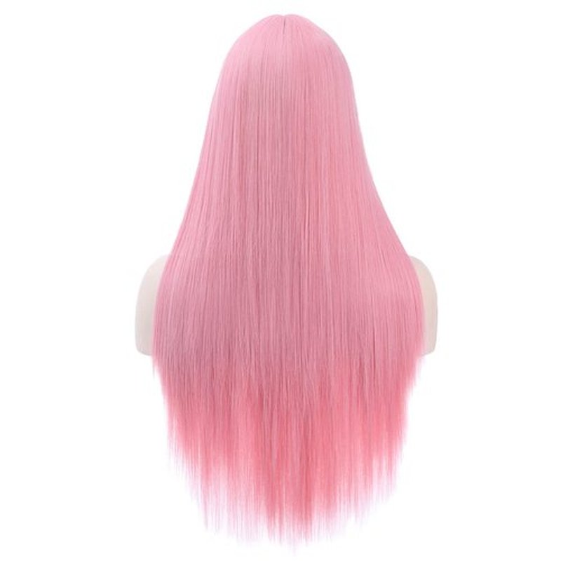 BERON Light Pink Wigs Straight Long Hair Wigs with Bangs Women Fashion Heat Resistant Synthetic Natural Looking Wig for Cosplay Party or Daily Use