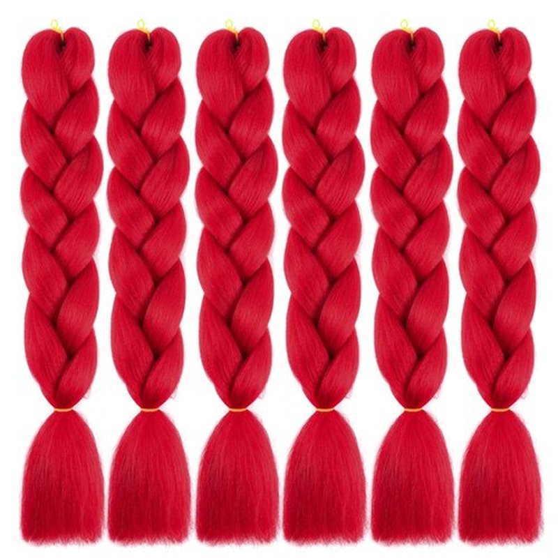 SHUOHAN 6 Packs Ombre Jumbo Braiding Hair Extensions 24 Inch High Temperature Synthetic Fiber Hair Extensions for Box Braids Braiding Hair (Red)