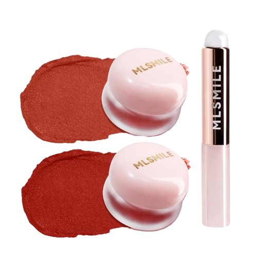 Lip Pudding Pot, Lip & Cheek Blurry Pudding Pot, Blurring Makeup Blush, Buildable Lightweight, Multi-Use Soft Matte Velvet Finish,With A Lip Pudding Pot Brush (01 meet+02 crush)