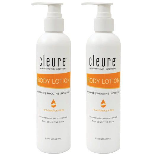 Cleure Body Lotion for Sensitive Skin - Daily Moisturizer with Shea Butter & Vitamin E - Fragrance Free, Gluten Free, Paraben Free (8 oz, Pack of 2)