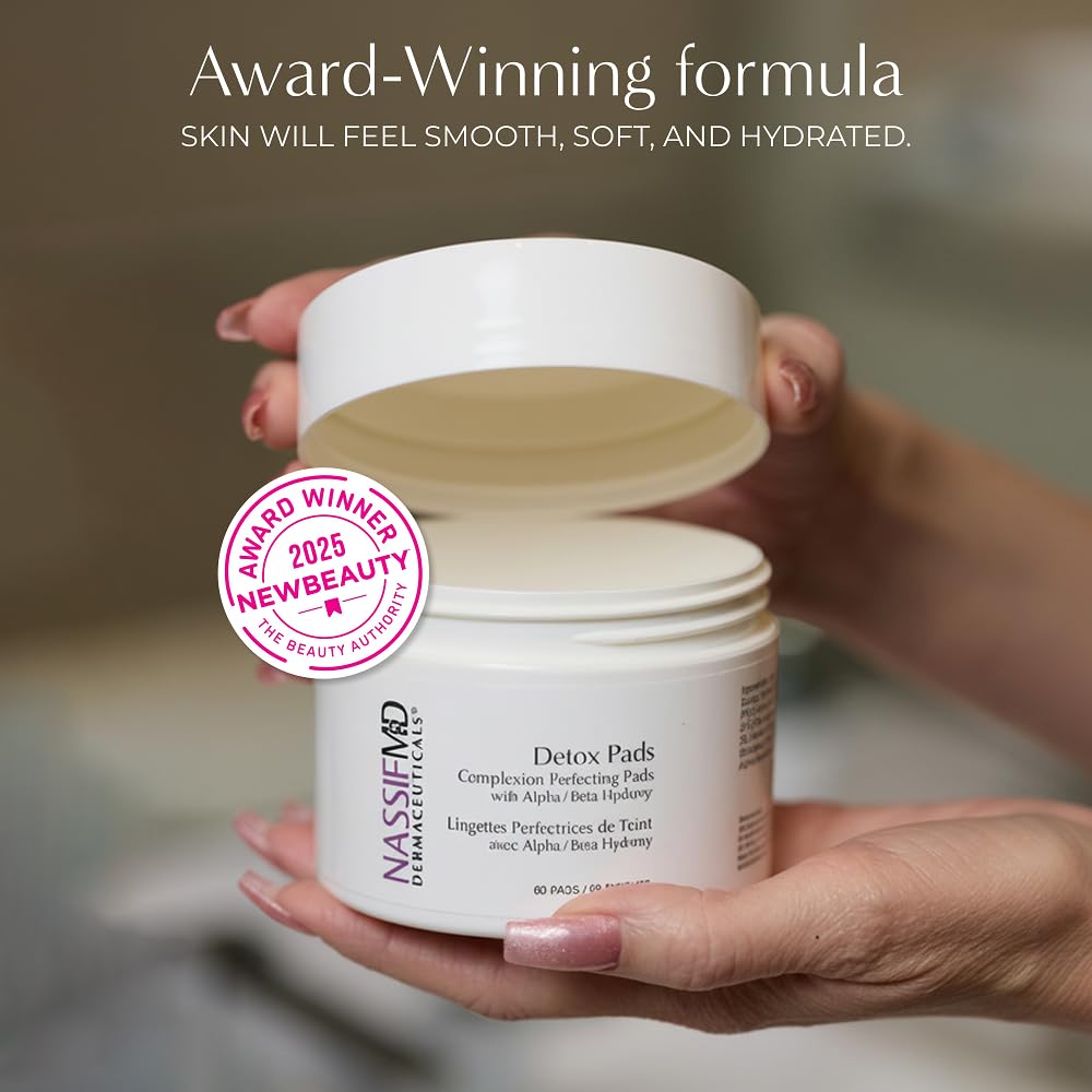 NassifMD Exfoliating Detox Pads | Surgeon-Created AHA/BHA Facial Pads for Deep Cleansing, Smoother Texture & Glowing Skin | Reduces Pores, Firms, Brightens
