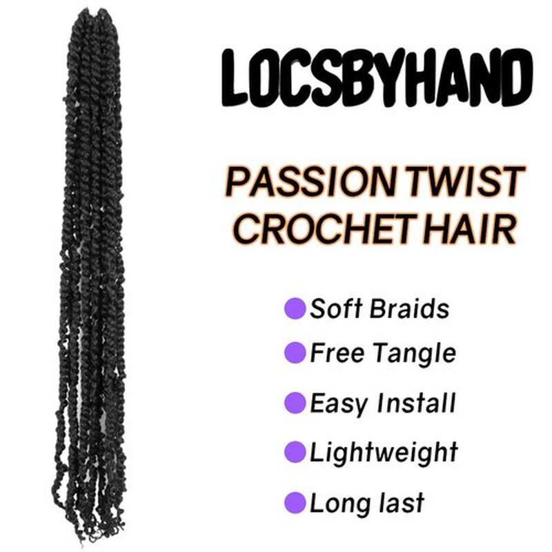 LOCSBYHAND 30 Inch Long Pre-looped/twisted Passion Twist Crochet Hair 4 Packs for Mixed-color Using (4 Packs,1B/Natural Black)