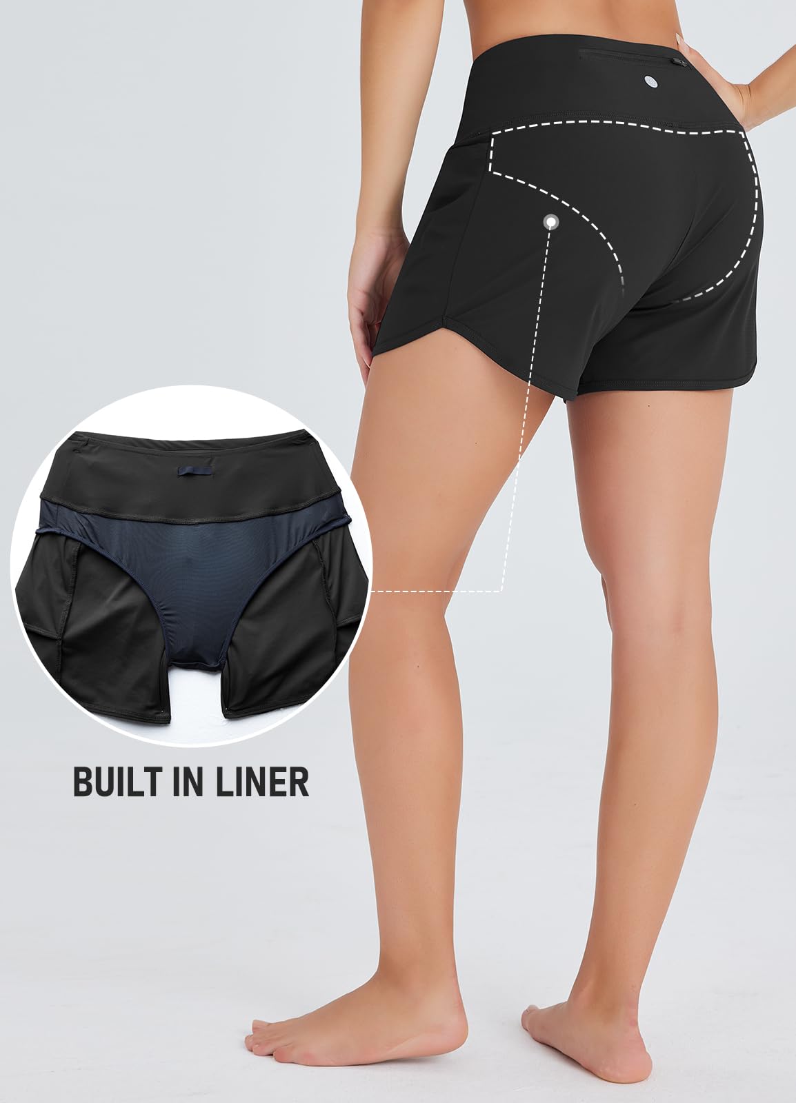 Emlovm Swim Shorts Women Swimwear Tummy Control Boy Short Swimming Board Shorts High Waisted Swimsuit Bottoms Beach Bathing Suits 2025 with Liner and Pockets Lightweight Black X-Large
