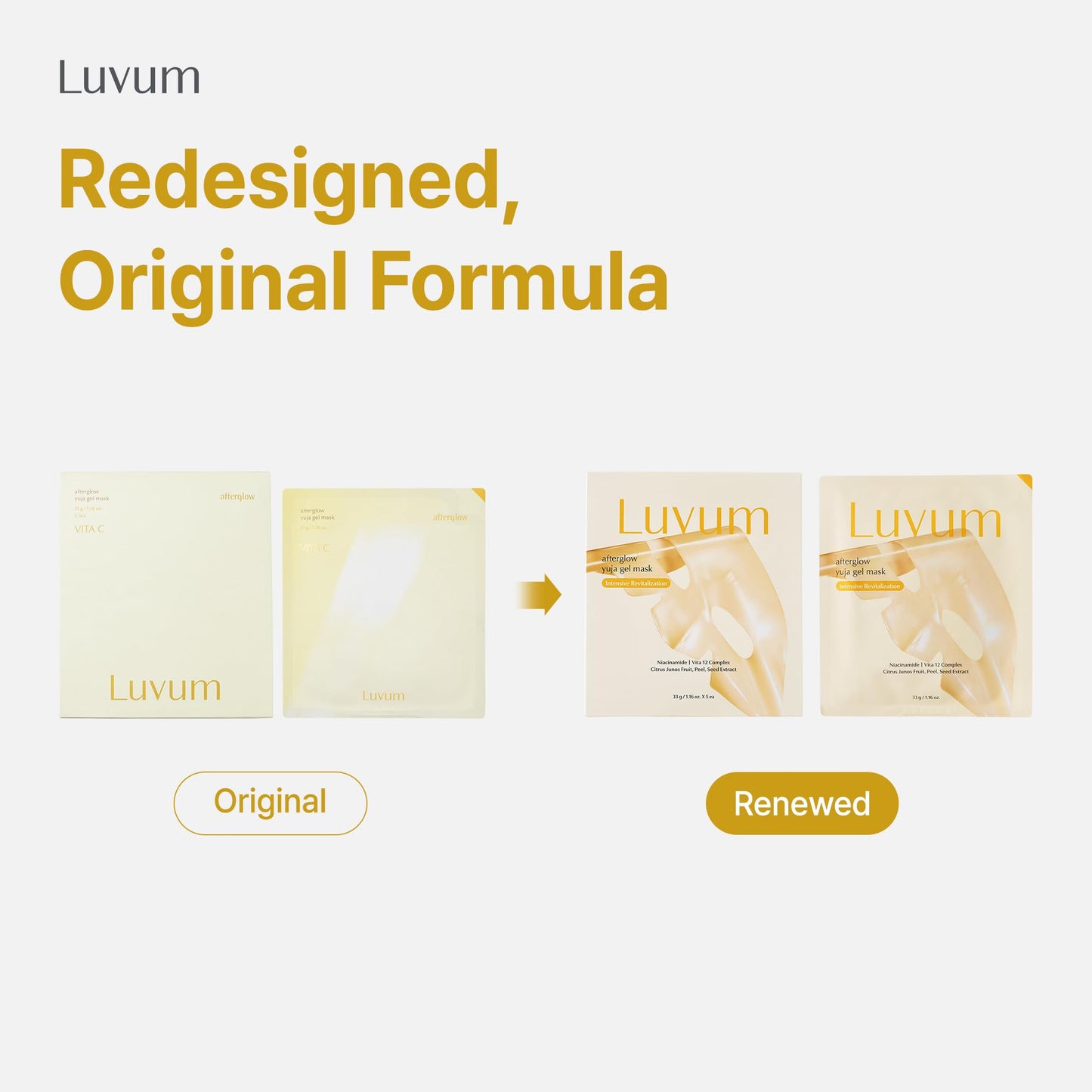 LUVUM Afterglow Yuja Gel Mask, Vitamin C, Overnight Hydrogel Mask, 4+1 Pack
