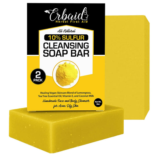 10% Sulfur Soap Cleansing Bar | Natural Acne Facial Cleanser with Tea Tree Oil & Vitamin E – Made in USA
