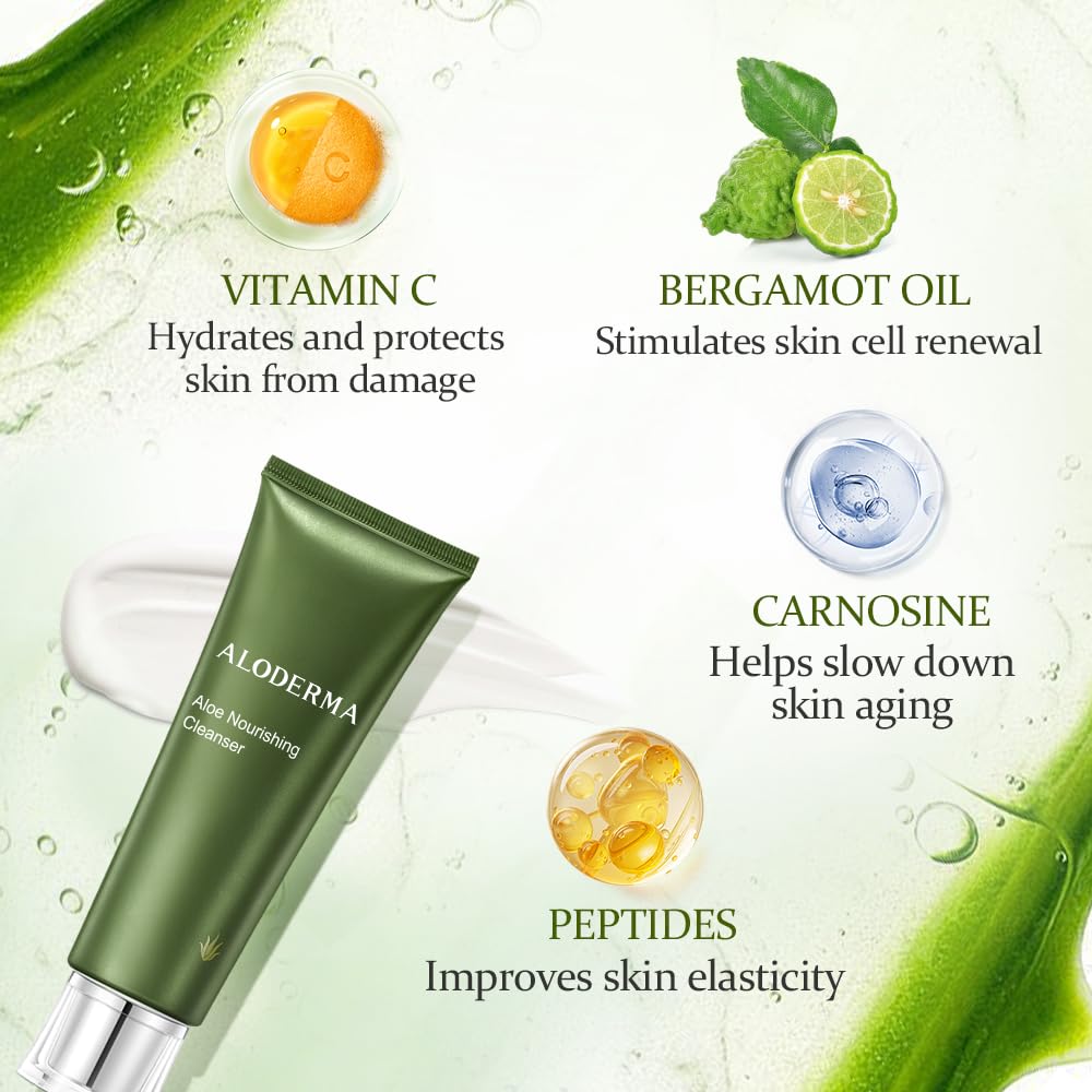 Aloderma Firming & Nourishing Facial Wash Made with Organic Aloe Vera - Moisturizing Face Wash for Dry, Aging Skin, Replenishing Aloe Vera Facial Cleanser for Women & Men - Hydrate, Rejuvenate, 4.2oz