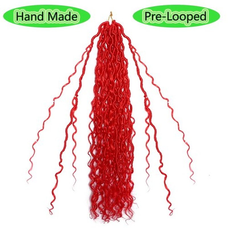 BALINGHAIR Goddess Locs Crochet Hair Red 22 Inch 3 Packs Bohemian Faux Locs Crochet Hair With Curly Ends Pre Looped Hair Extensions 16 Roots/Pack(Red)