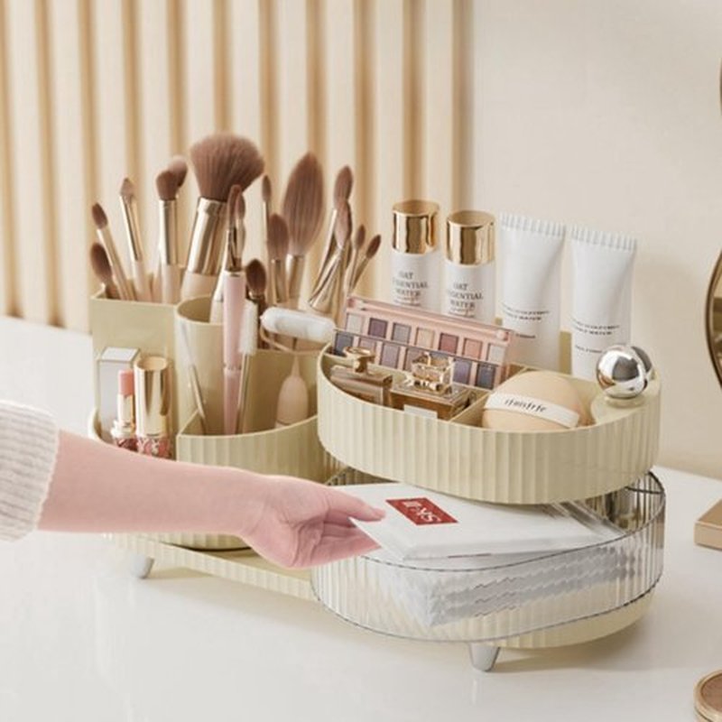 Rotating Large Capacity Cosmetic Display Case,Bathroom Counter Organizer Countertop Storage,Cosmetics Skincare Shelf Organizer (Coffee, L)