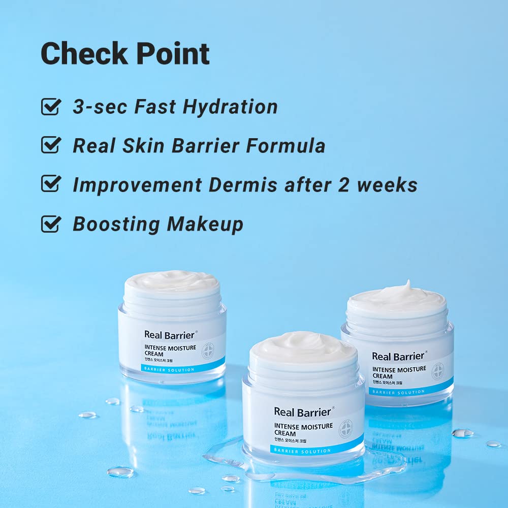 Real Barrier Intense Moisture Cream (Jar), Facial Moisturizer for Sensitive Skin, Hypoallergenic Fast Deep Hydration for Dry Skin, Recovering Damaged Skin Barrier, Kbeauty 1.7 Fl. Oz, 50ml