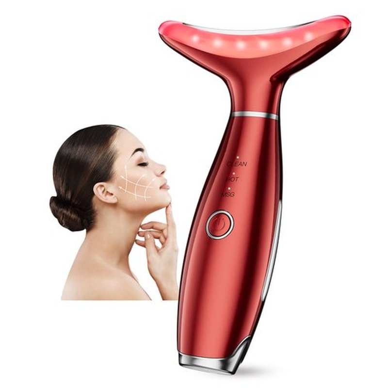 Neck Face Massager, 3 Colour Modes and Vibration Facial Massager, Face Sculpting Tool for Skin Care (Red)