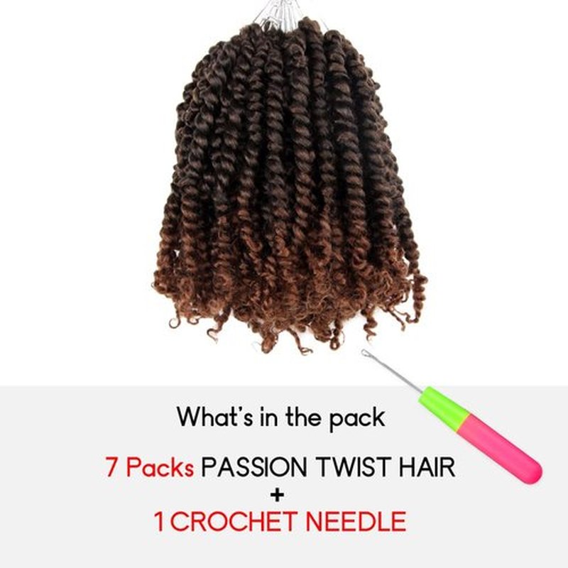 WUDAS Short Passion Twist Hair 6 Inch Pre-twisted Passion Twists Crochet Hair Ombre Light Brown Pre-looped Synthetic Crochet Braids (7 Packs,T30)