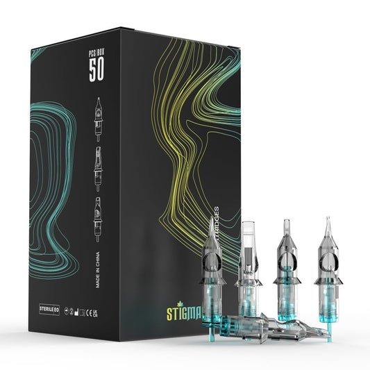 STIGMA Aquamarine Knight Tattoo Cartridge Needles #12(15RM) 50Pcs 0.35mm Standard Disposable Tattoo Needles Cartridges with Membrane Curved/Round Magnum EN02B-50-OF1215RM