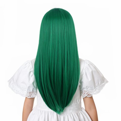 Ufindcos Green Wig for Kids Long Dark Green Wig Long Straight Child Wig Green Wig with Bangs for Girls 22 inches Synthetic Wig with Wig Cap