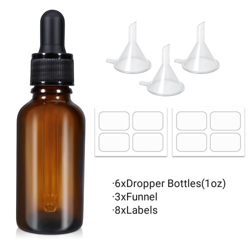 UMETASS Amber Glass Dropper Bottle 1oz with Glass Pipette, 30ml Glass Eye Dropper Bottles Leakproof Glass Tincture Bottles for Travel Essential Oils (6 Pack)