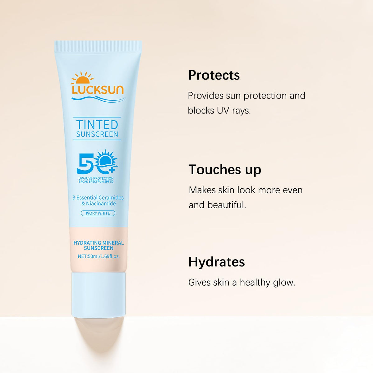 Tinted Mineral Sunscreen SPF 50-2-in-1 Makeup & Sunscreen for Natural Glow, Broad Spectrum Protection + Skincare Benefits All Skin Types (#002, 1.69 Fl Oz (Pack of 1))