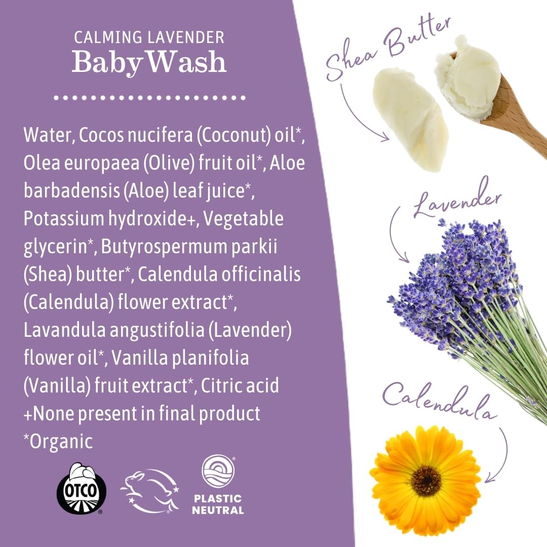 Earth Mama Calming Lavender Baby Wash Liquid Foaming Hand Soap, All-Purpose Lavender Body Wash for Sensitive Skin, Castile Soap with Coconut Oil, Shea Butter, Calendula, & Aloe, 6.27 Fl Oz