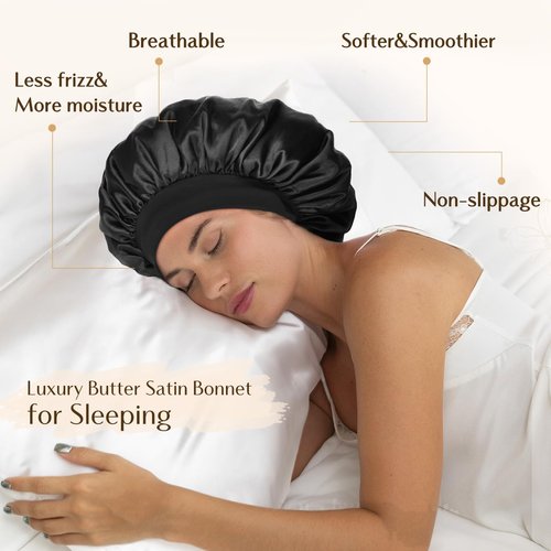 YANIBEST Silk Bonnet for Sleeping Women Double Layer Satin Lined Hair Bonnets for Sleeping Soft Elastic Band Silk Sleep Cap for Curly Natural Hair