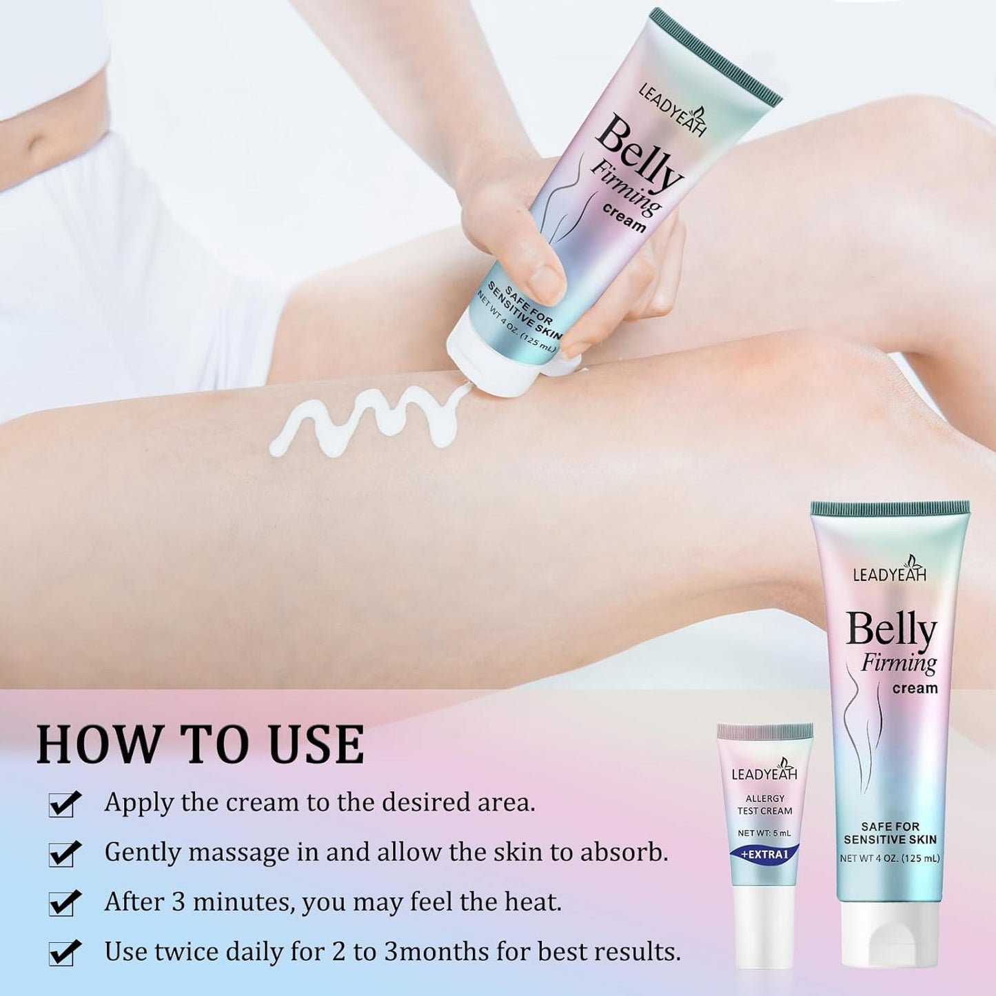 Leadyeah B Flat Belly Firming Cream - Moisturizing, Firming for Stomach, Thighs and Butt, Body Lotion for Women and Men, 125 ML