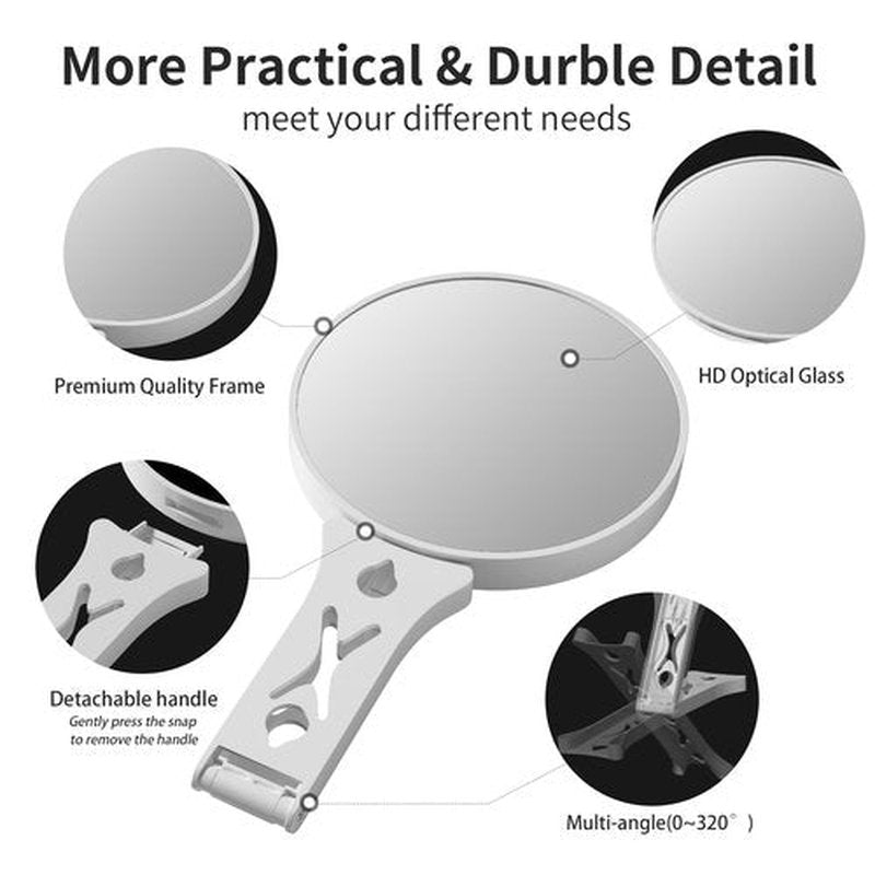 5X+20X Double Sided Magnifying Mirror,4.5" Vanity Hand Mirror with Magnification,Portable Magnified Mirror with Foldable Handle,Travel Makeup Mirror 20x with Detachable Stand,Desk 20x Mirror Stand