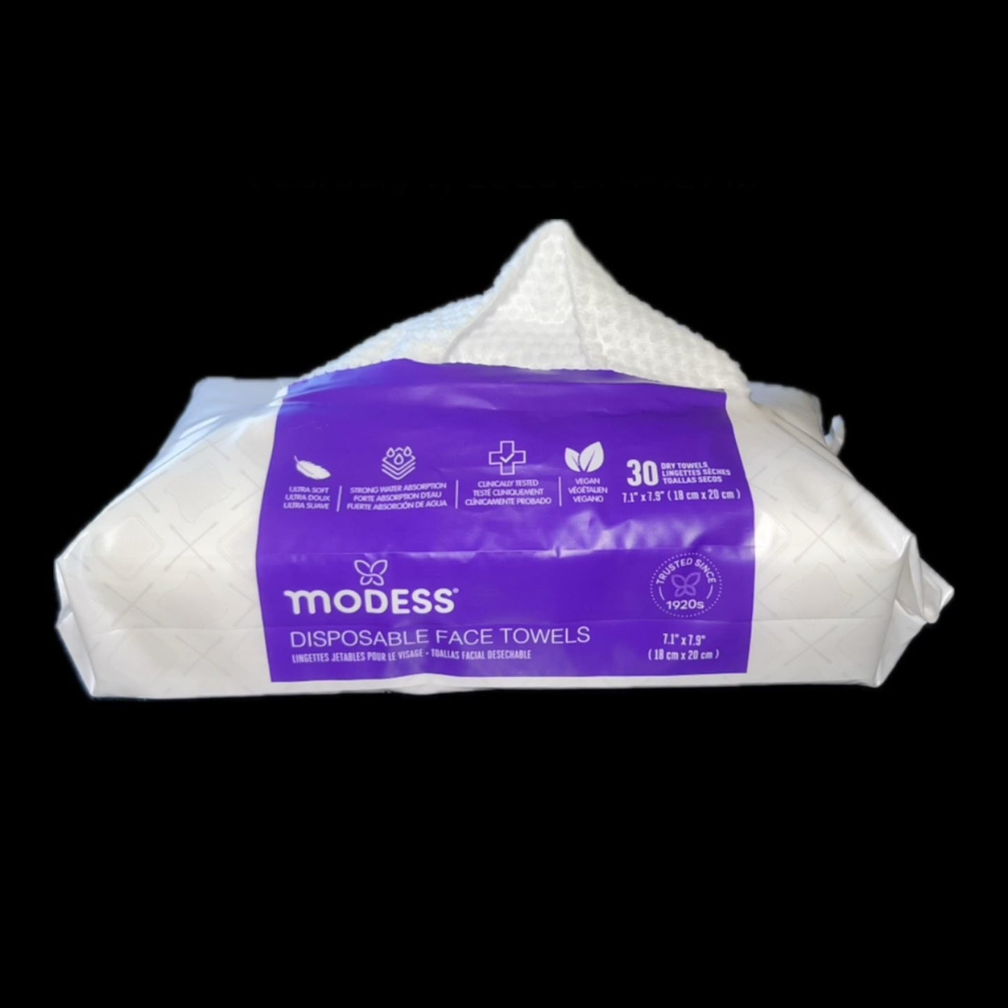 Modess Disposable Face Towels, 30 Count, Ultra Soft, Strong Water Absorption, 7.1 x 7.9 inches
