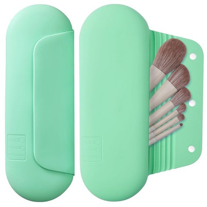 AGIKET Silicone Makeup Brush Holder Travel Cosmetic Bag：Soft Portable Cosmetic Face Brushes Holder with Upgrade Anti-Fall Out Magnetic Closure, Large Travel Makeup Brush Case - Green